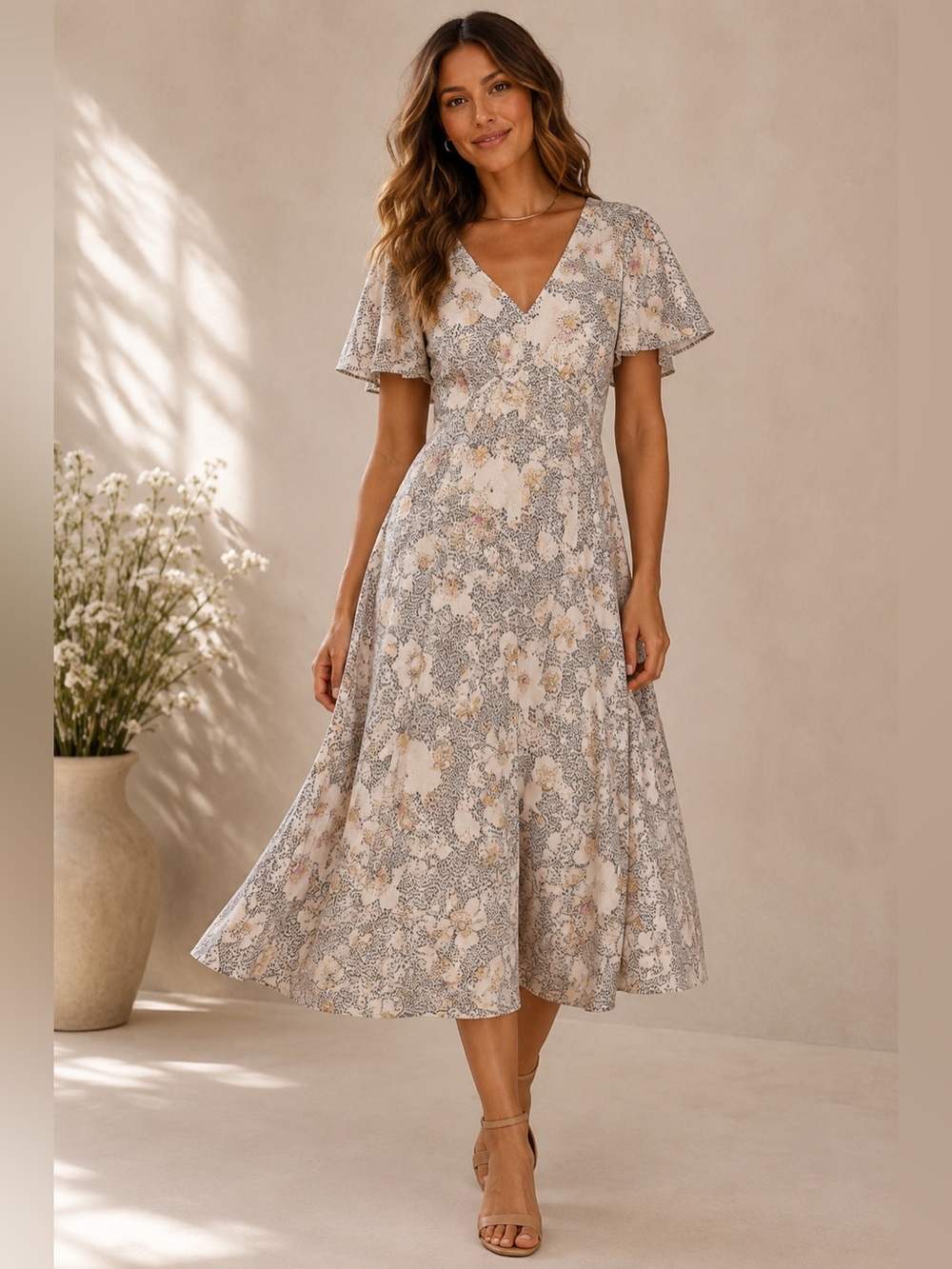 Lovestitch |Free People Vibe |Shimmer Floral Midi Dress - Size Large -NWT
